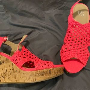 Bright pink wedge sandals
